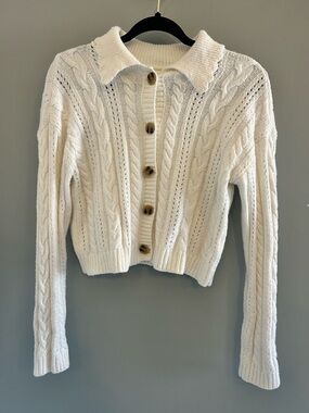 EUC BP. White Cable Knit Cardigan Sweater Button Up Size M